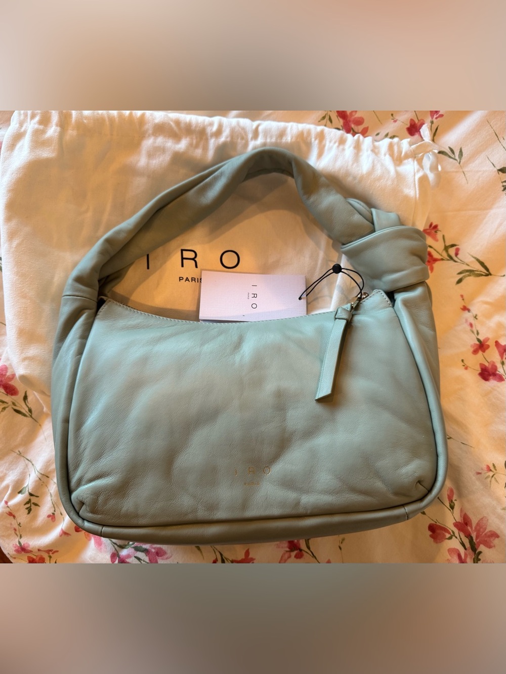 IRO Noue Sage Green Leather Knot-Handle Shoulder Bag